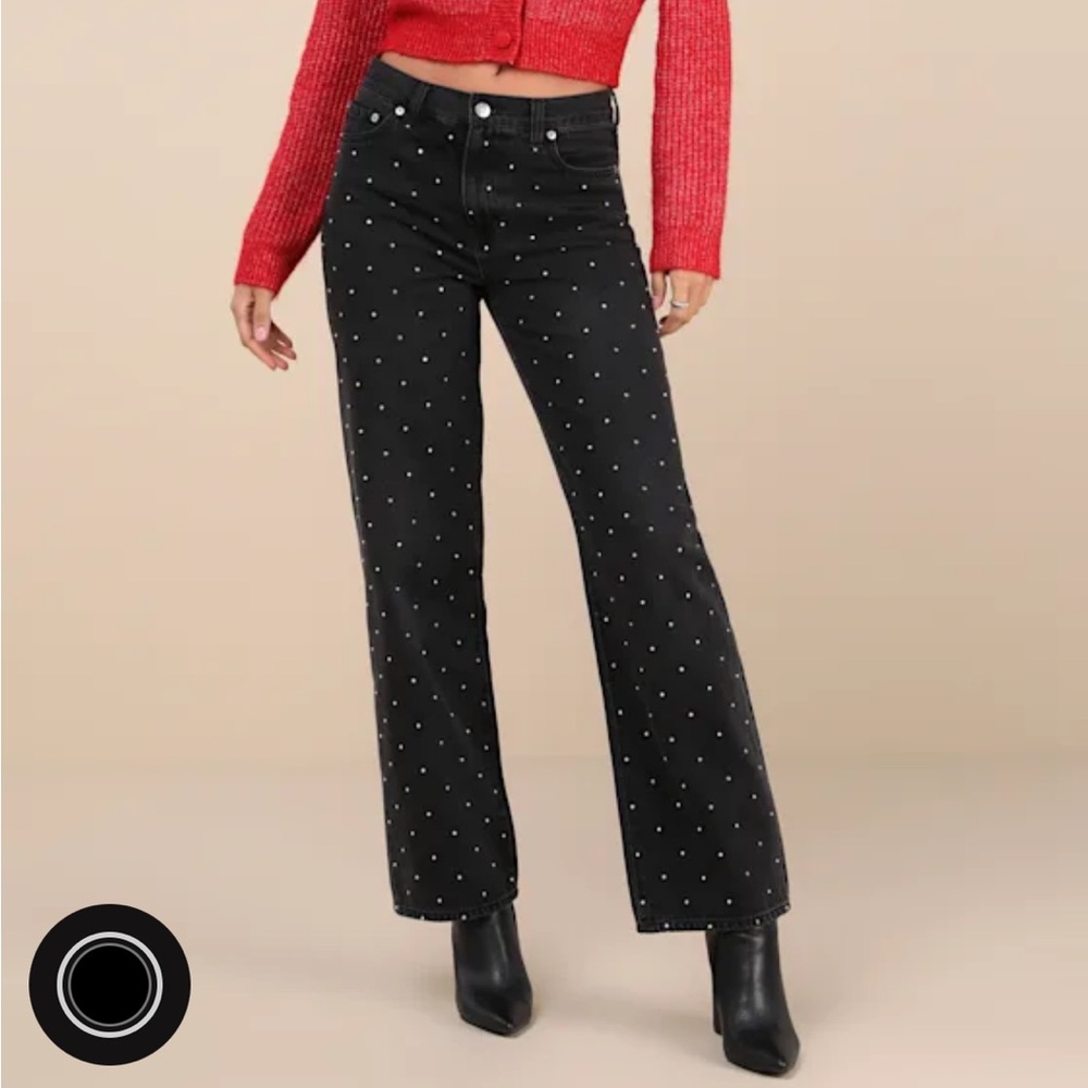 28x30.5 Lulus Black High-Rise Jeans with Polka Dots